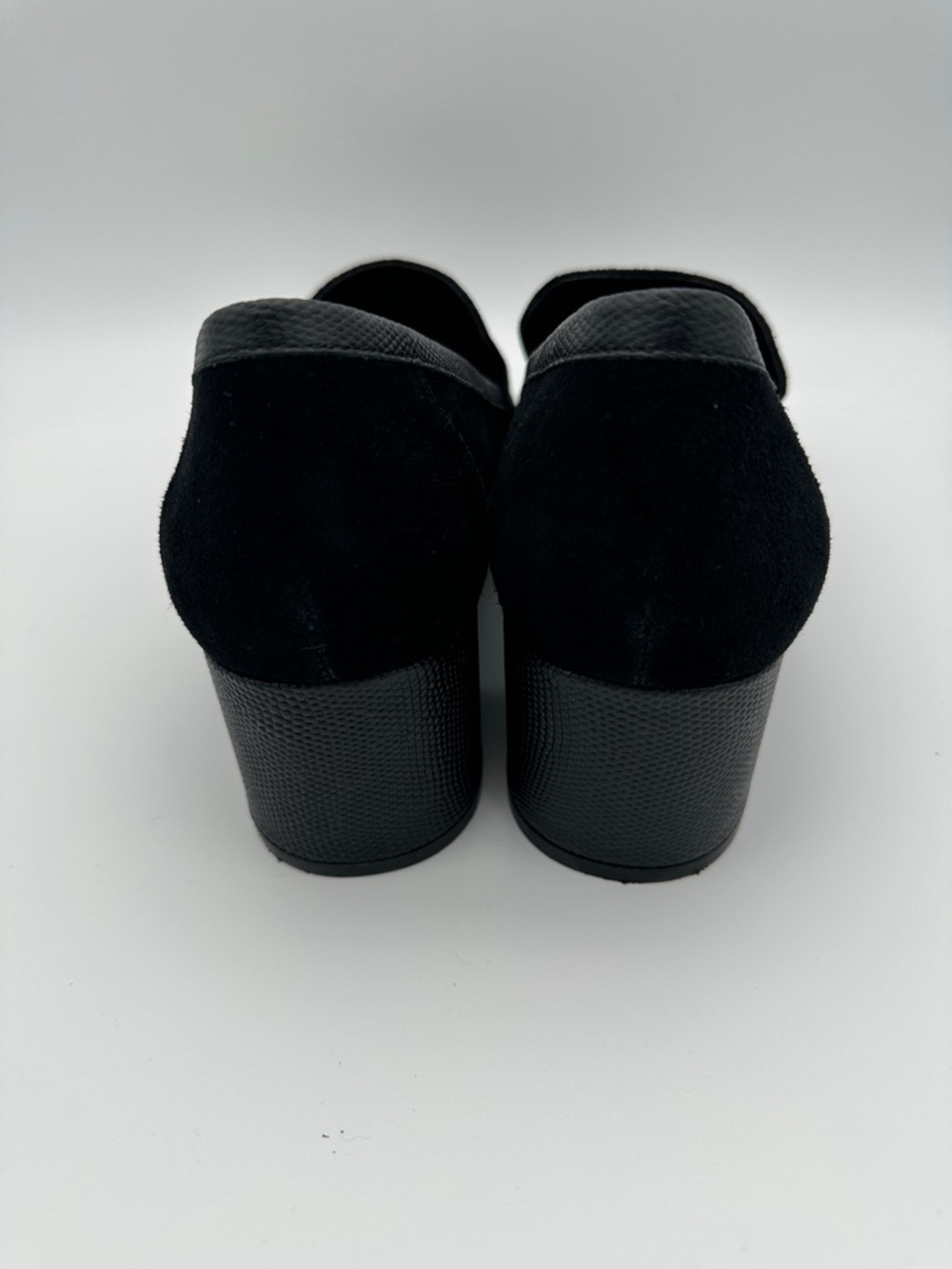 Donald Pliner Kressida Loafer Black Leather Suede Square Toe Shoe 10 Preppy Work - Picture 10 of 16